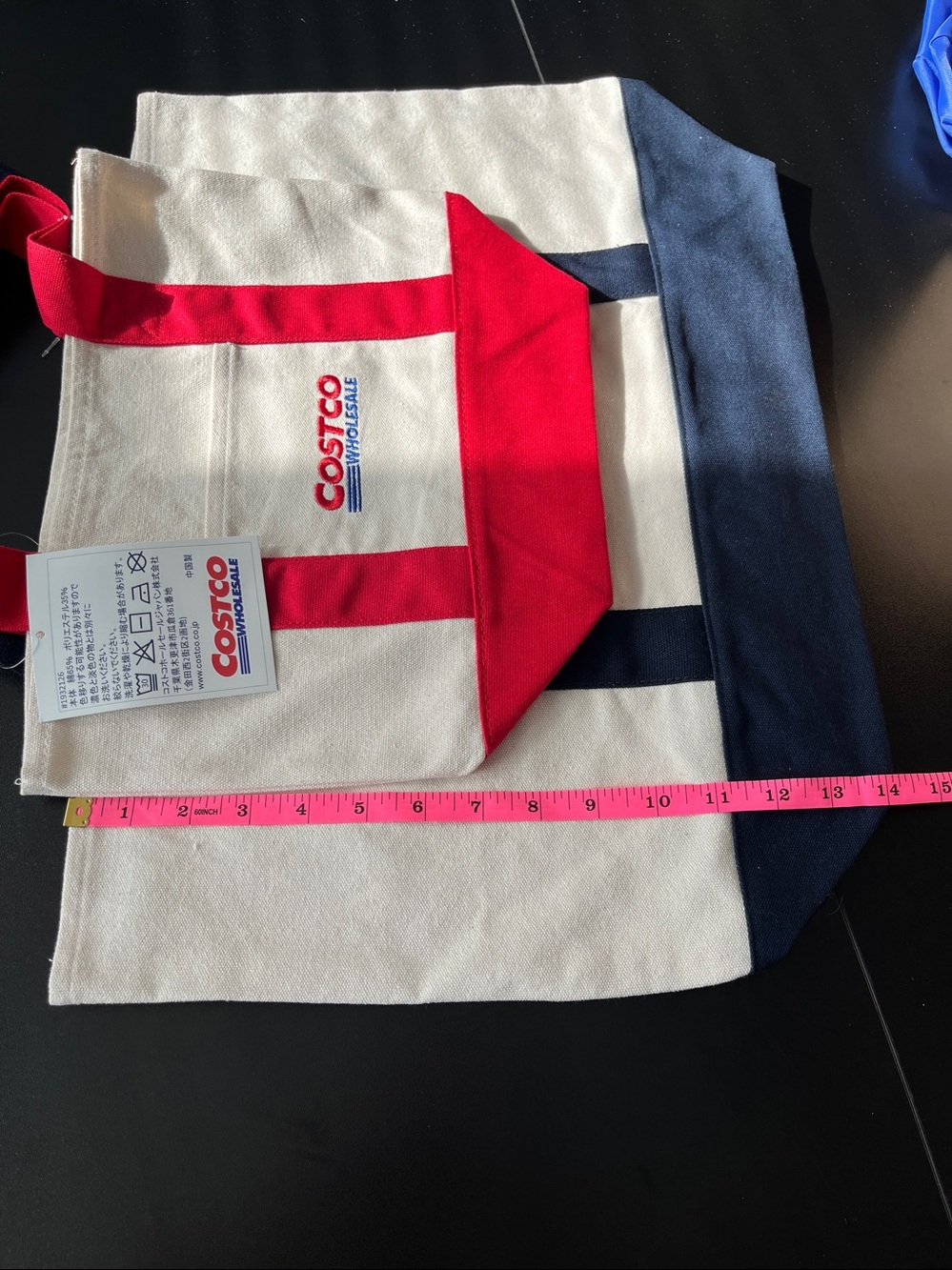 Costco Japan Canvas Tote Bags, Set Of 2 (1 LG Blue trim, 1 SM Red trim), NWT - Picture 6 of 12